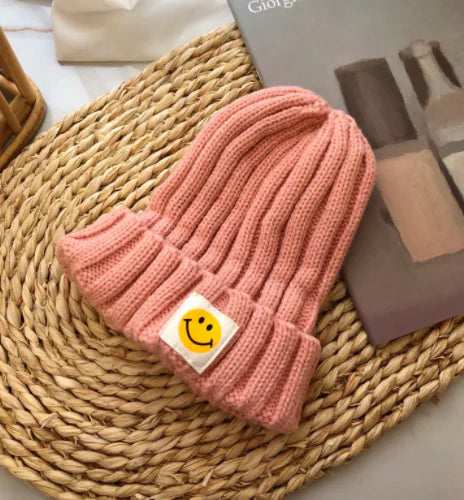 Baby Toddler Ribbed Knit Smile Face Beanie ‘LOVE SMILE’