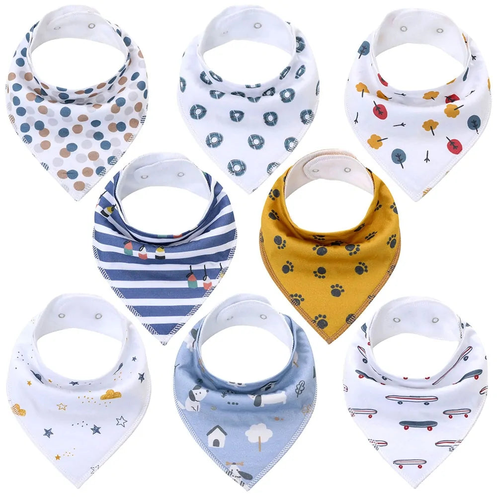 8-piece Organic Set of Colorful Baby Bandana Bibs