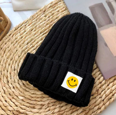 Baby Toddler Ribbed Knit Smile Face Beanie ‘LOVE SMILE’