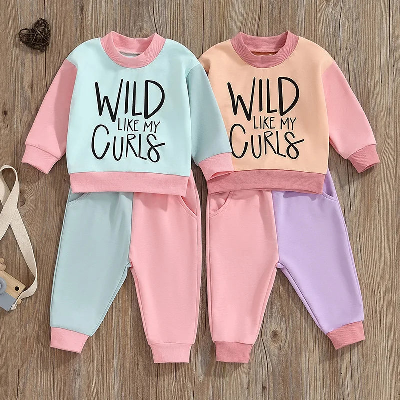 Trendy Toddler Fall & Winter Outfits - Contrast Color Long Sleeve Sweatshirt and Pants Set