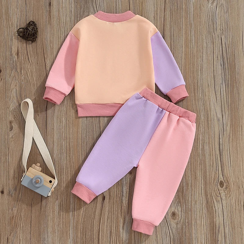 Trendy Toddler Fall & Winter Outfits - Contrast Color Long Sleeve Sweatshirt and Pants Set