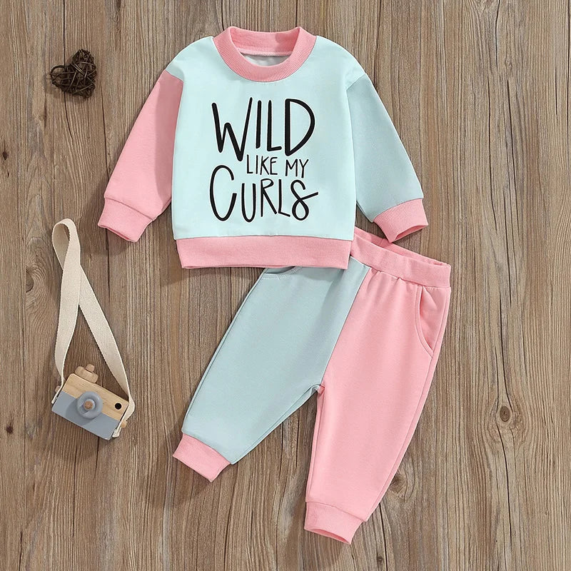 Trendy Toddler Fall & Winter Outfits - Contrast Color Long Sleeve Sweatshirt and Pants Set