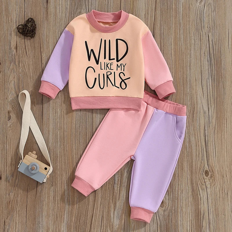 Trendy Toddler Fall & Winter Outfits - Contrast Color Long Sleeve Sweatshirt and Pants Set