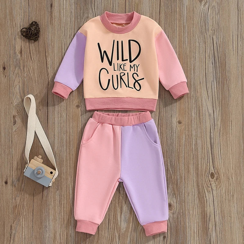 Trendy Toddler Fall & Winter Outfits - Contrast Color Long Sleeve Sweatshirt and Pants Set