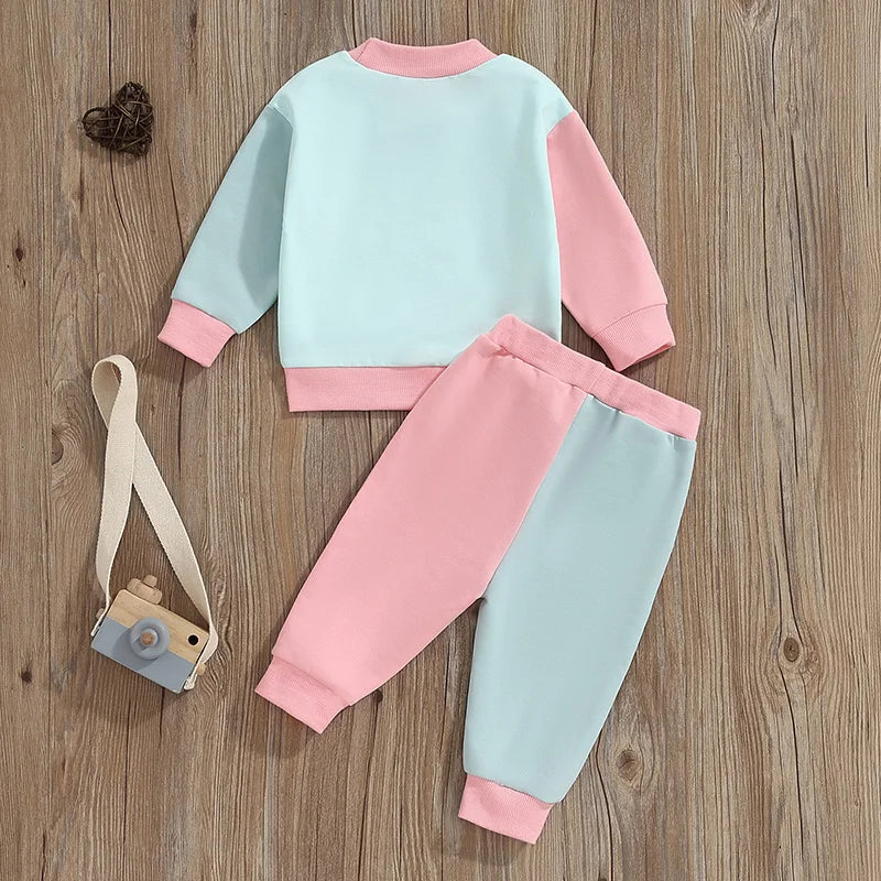 Trendy Toddler Fall & Winter Outfits - Contrast Color Long Sleeve Sweatshirt and Pants Set