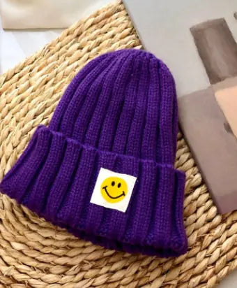 Baby Toddler Ribbed Knit Smile Face Beanie ‘LOVE SMILE’