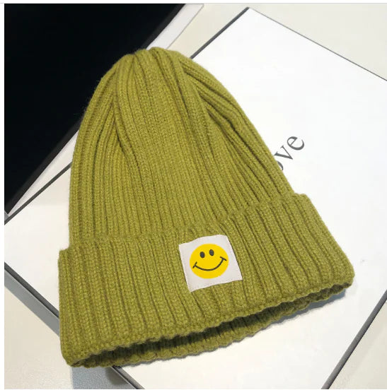 Baby Toddler Ribbed Knit Smile Face Beanie ‘LOVE SMILE’