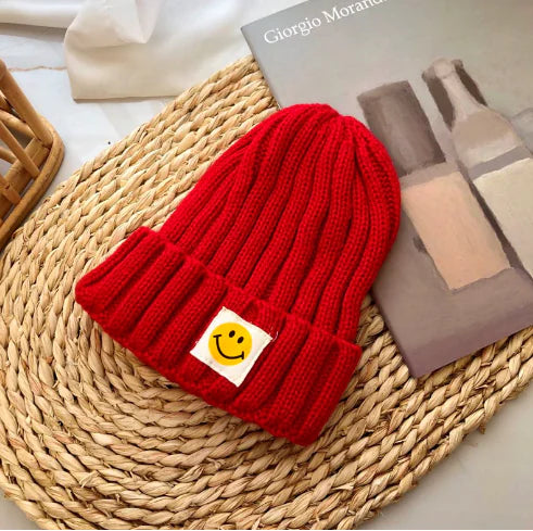 Baby Toddler Ribbed Knit Smile Face Beanie ‘LOVE SMILE’